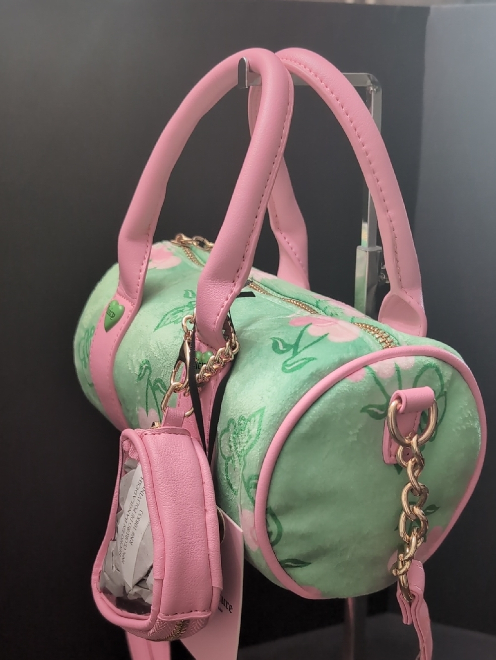 NWT,Juicy Couture 'Retro Juicy Cherry's Green/Pink Mini Barrel Bag. - Picture 6 of 14
